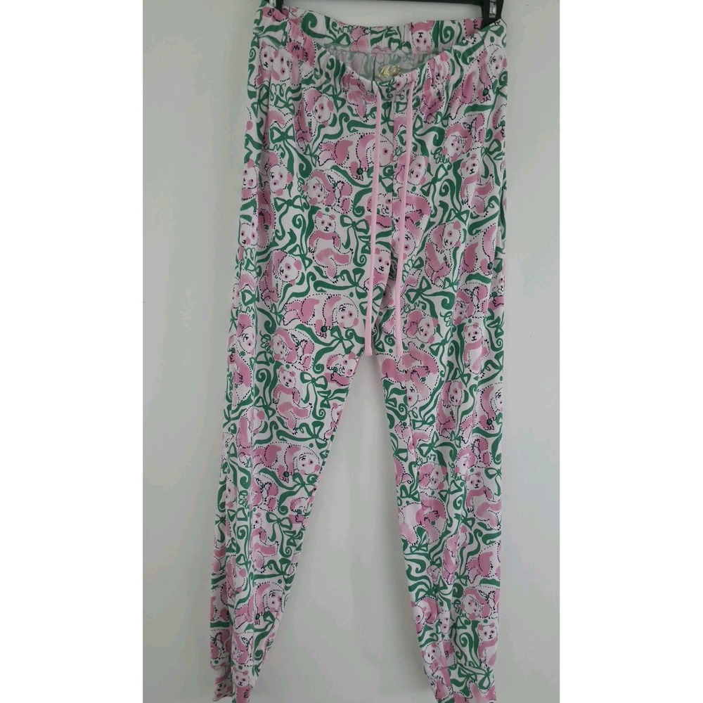 Lilly Pulitzer Jeffers Pajama Pants XS Pink Quartz Panda N Bows PJ Jogger Lounge